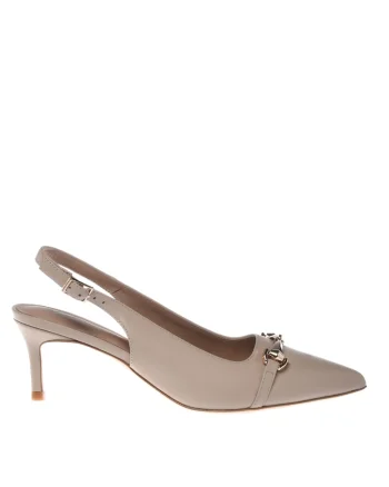 Pantofi slingback de piele cu varf ascutit, Bej deschis