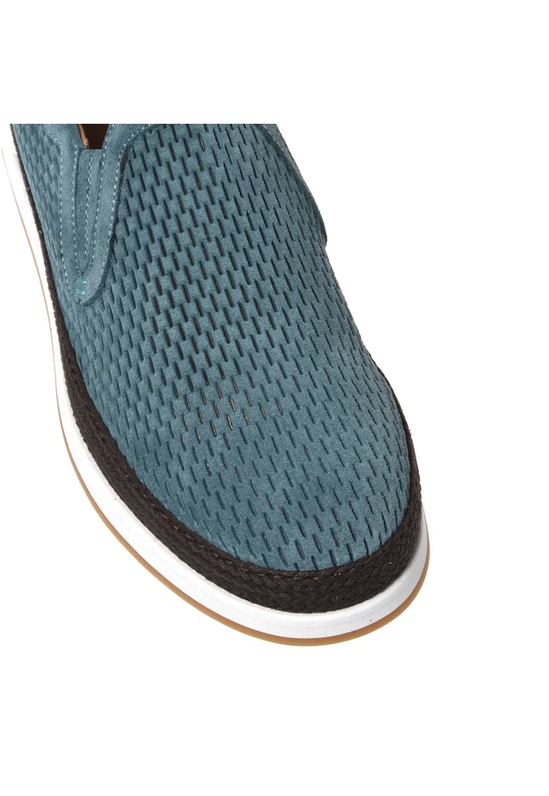 Pantofi loafer de piele intoarsa cu perforatii, Albastru petrol