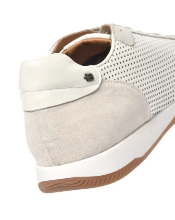 Pantofi sport de piele si piele intoarsa cu perforatii, Alb murdar