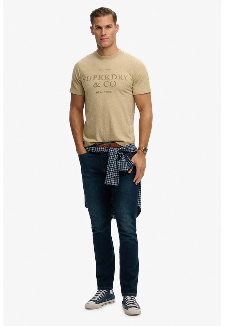 Tricou cu imprimeu logo, Bej melange