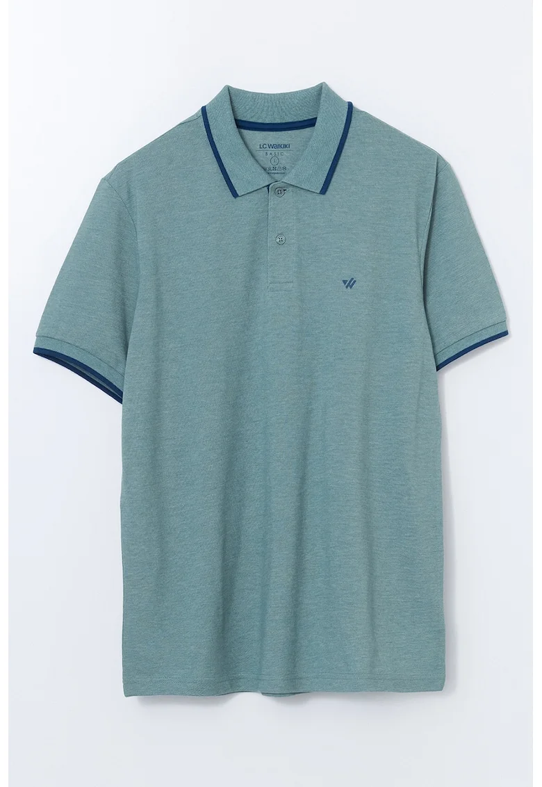 Tricou polo cu fenta cu nasturi, Albastru inchis/Albastru petrol