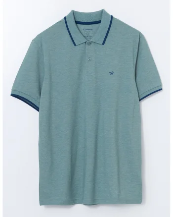 Tricou polo cu fenta cu nasturi, Albastru inchis/Albastru petrol