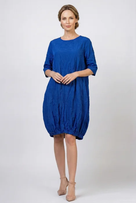 Rochie midi cu volum tip balon din tafta cu memorie, albastru electric
