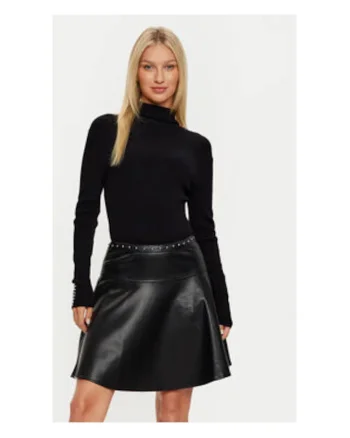 Fusta  model MORGAN-242-RPEPPER, viscoza si imitatie de piele, neagra, Negru