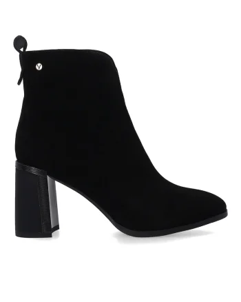 Ghete negre din piele intoarsa cu toc decorativ si detalii aurii