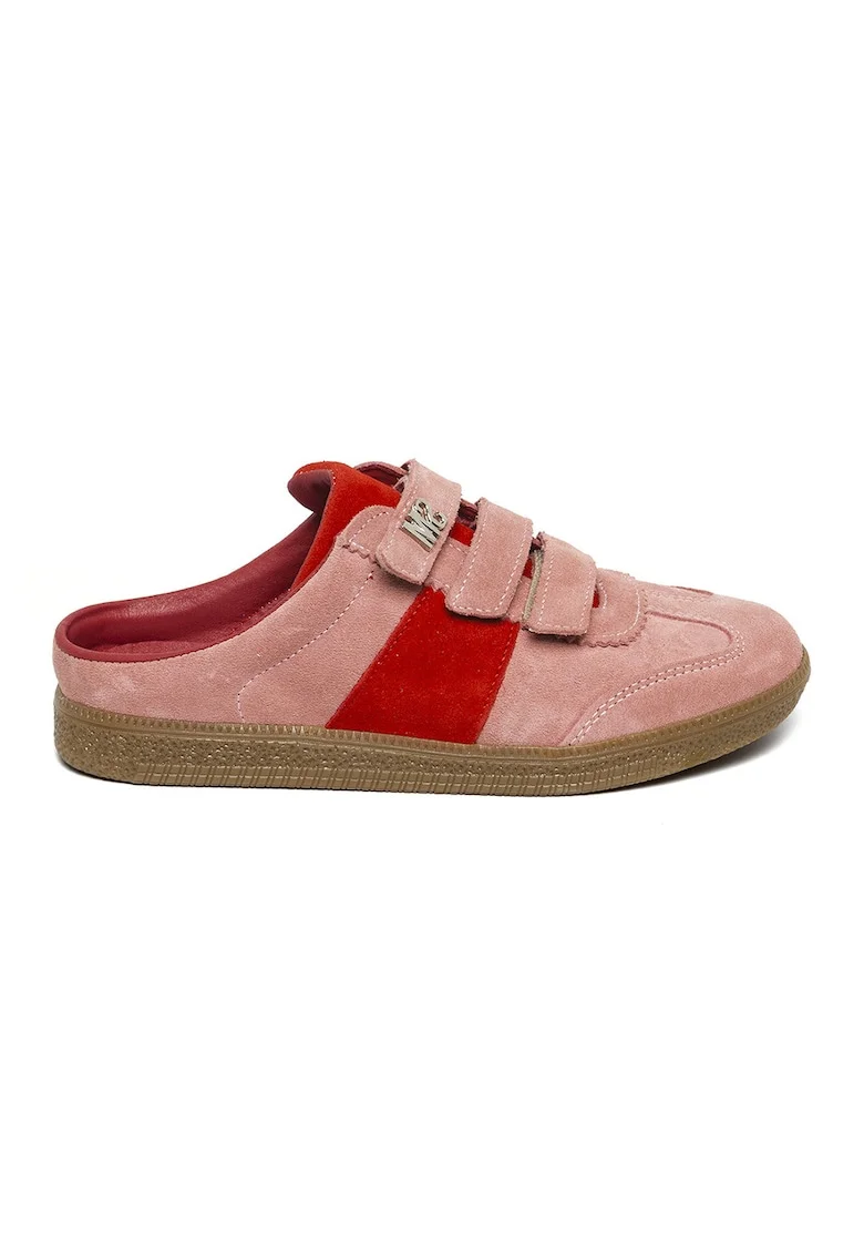 Pantofi sport din piele intoarsa cu inchidere velcro, Rosu/Roz prafuit