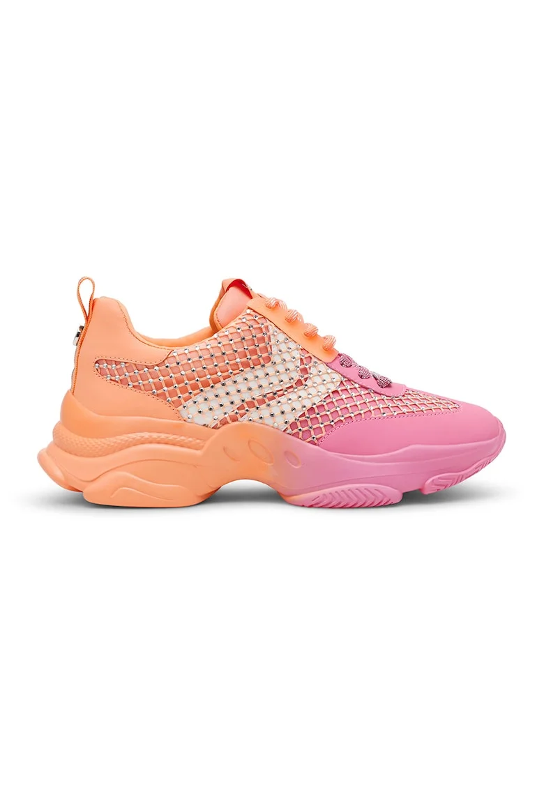Pantofi sport wedge de piele ecologica cu aplicatii de strasuri, Roz deschis, Roz somon,