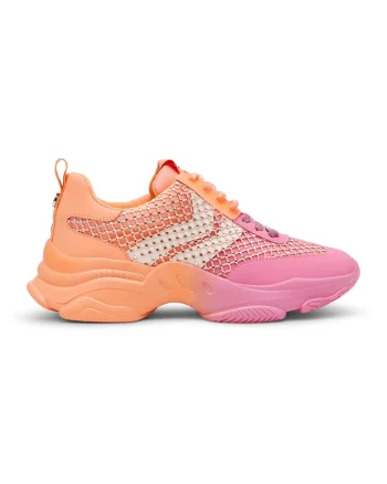 Pantofi sport wedge de piele ecologica cu aplicatii de strasuri, Roz deschis, Roz somon,