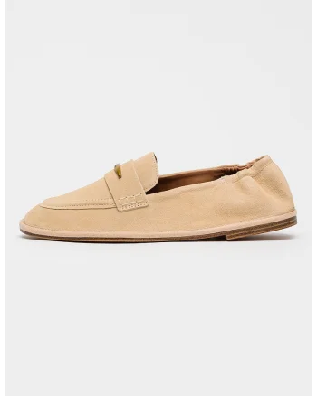 Pantofi loafer din piele intoarsa cu detaliu metalic, Bej deschis