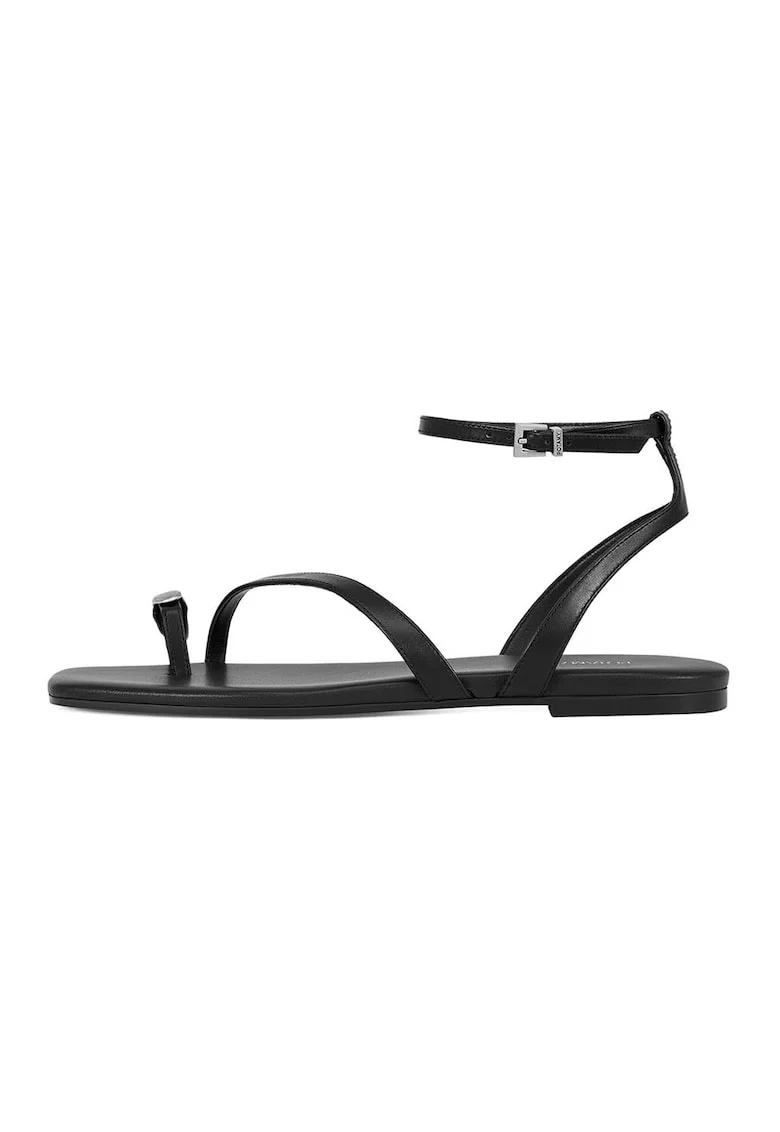 Sandale de piele cu inel pe deget, Negru