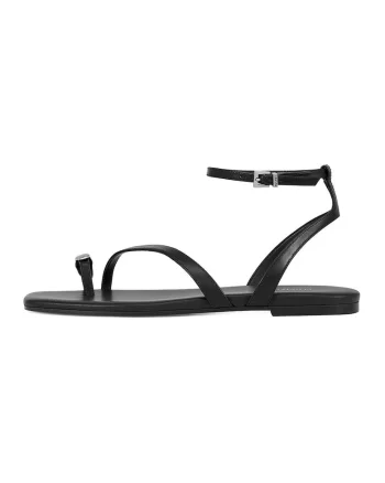 Sandale de piele cu inel pe deget, Negru
