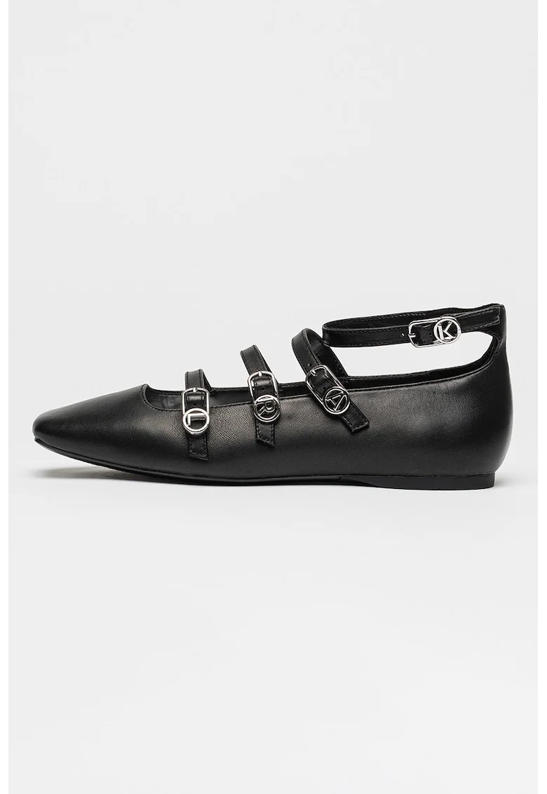Balerini de piele cu barete multiple cu catarama Konnie, Negru