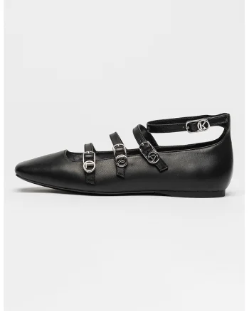 Balerini de piele cu barete multiple cu catarama Konnie, Negru