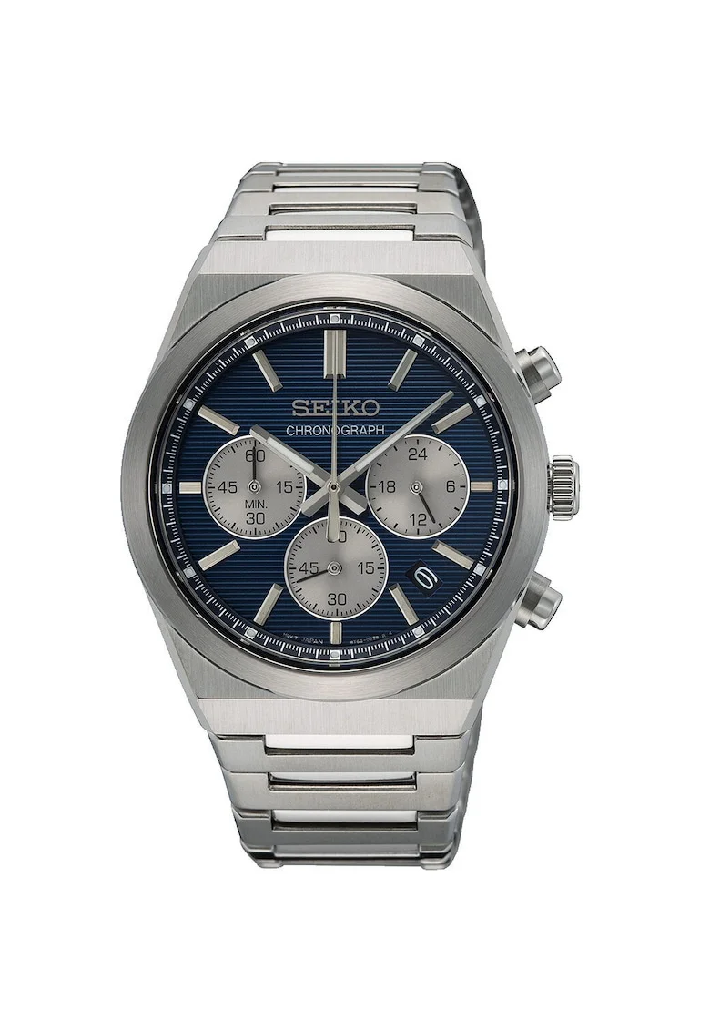 Ceas  Classic Chronograph SSB453P1, albastru, mecanism quartz, rezistent la apa 100m, bratara argintie