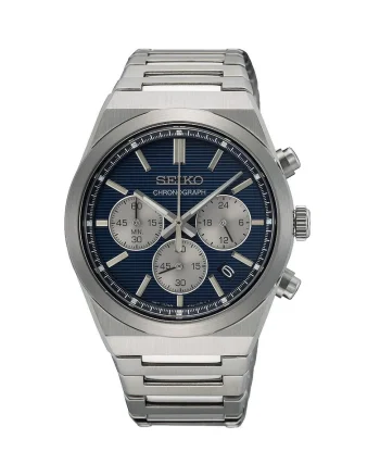 Ceas  Classic Chronograph SSB453P1, albastru, mecanism quartz, rezistent la apa 100m, bratara argintie
