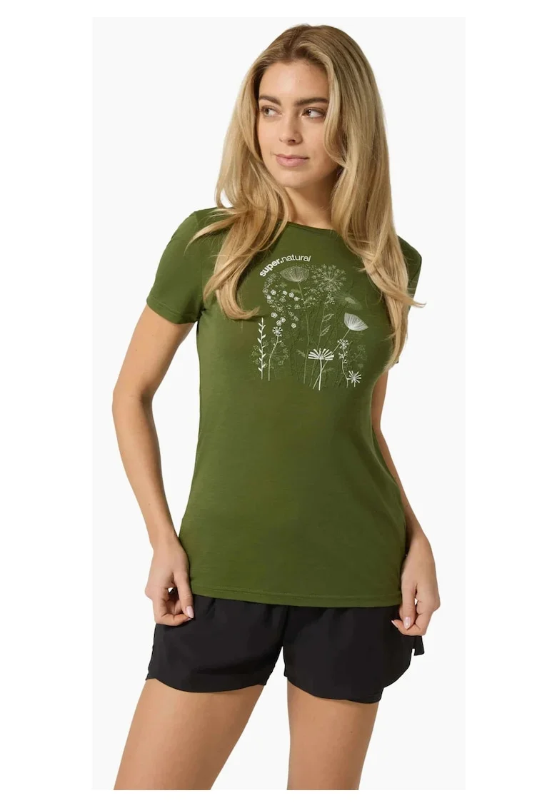 Tricou pentru dama cu merino SN-SUPERNATURAL, W ROCK FLOWERS TEE, verde, Verde