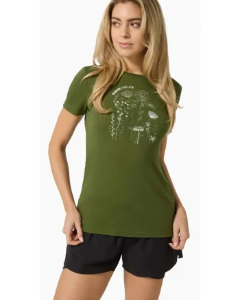 Tricou pentru dama cu merino SN-SUPERNATURAL, W ROCK FLOWERS TEE, verde, Verde