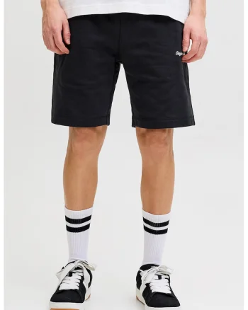 Pantaloni scurti de trening cu detaliu brodat, Negru