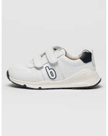 Pantofi sport de piele cu velcro, Alb/Bleumarin