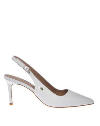 Pantofi slingback de piele cu varf ascutit, Alb