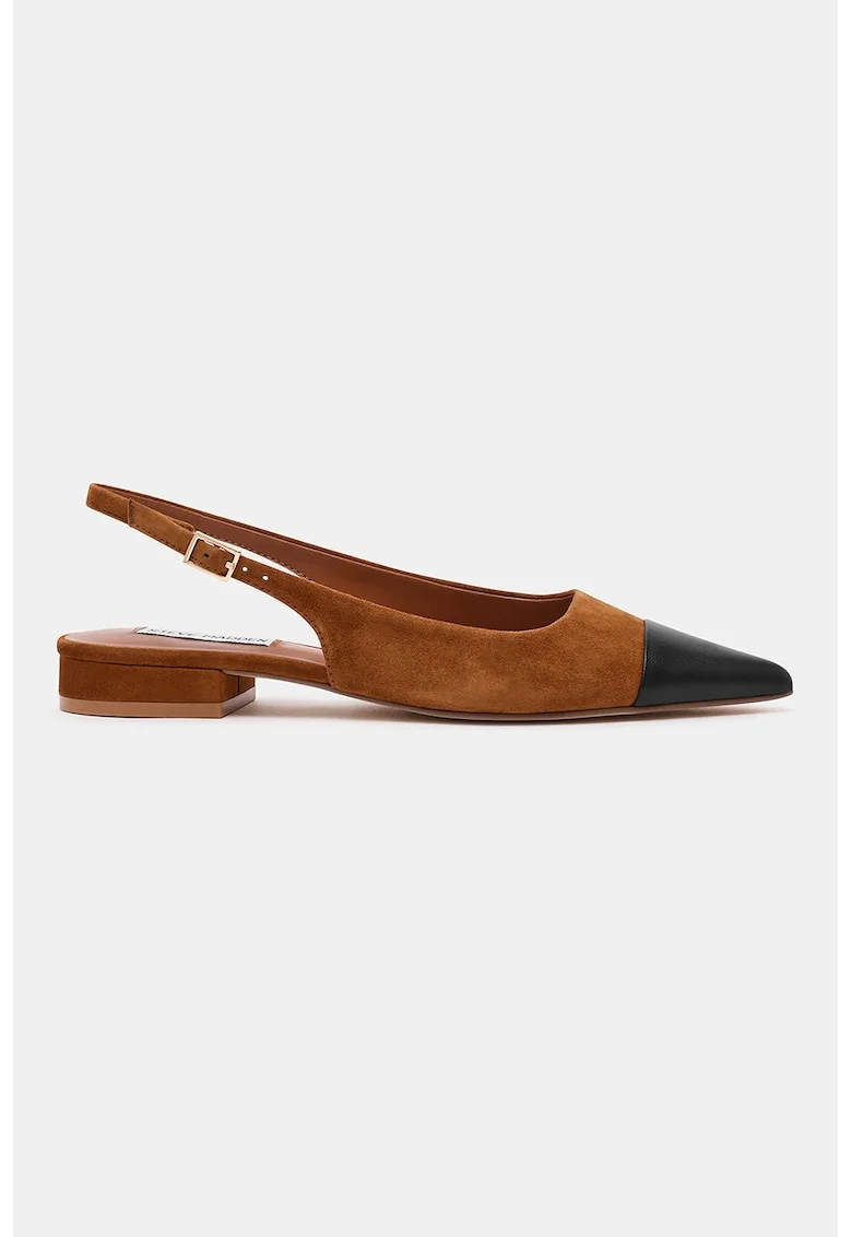 Pantofi slingback de piele intoarsa cu garnitura contrastanta de piele, Negru/Maro scortisoara