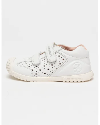 Pantofi sport de piele cu velcro si perforatii, Alb