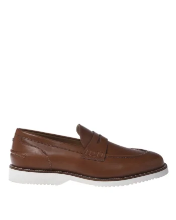 Pantofi loafer de piele cu talpa contrastanta, Maro