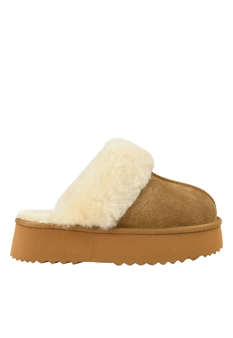 Papuci sport, dama,  D113-11, camel, piele intoarsa, Maro camel
