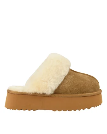 Papuci sport, dama,  D113-11, camel, piele intoarsa, Maro camel