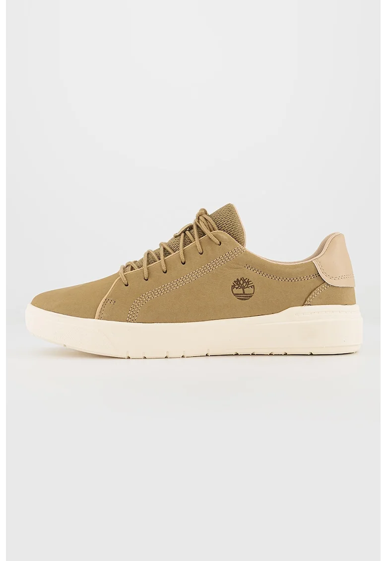 Pantofi sport din piele nabuc cu detaliu logo Seneca Bay, Maro inchis