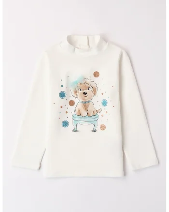 Bluza cu imprimeu si strasuri, Alb fildes/Maro deschis/Albastru deschis