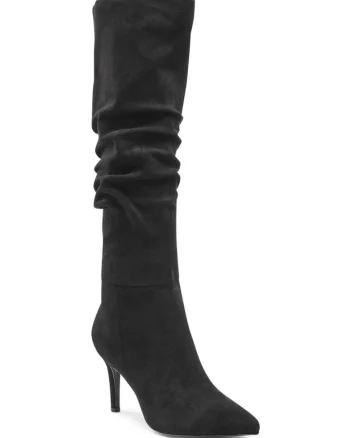 Cizme dama,  stiletto, negru, imitatie de piele intoarsa,