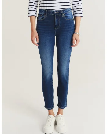 Blugi crop slim fit, Albastru inchis
