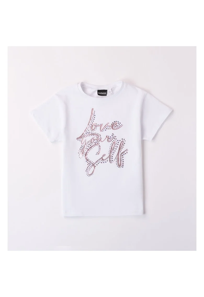 Tricou uni cu aplicatie strasuri pentru fete,  0.8421, Alb