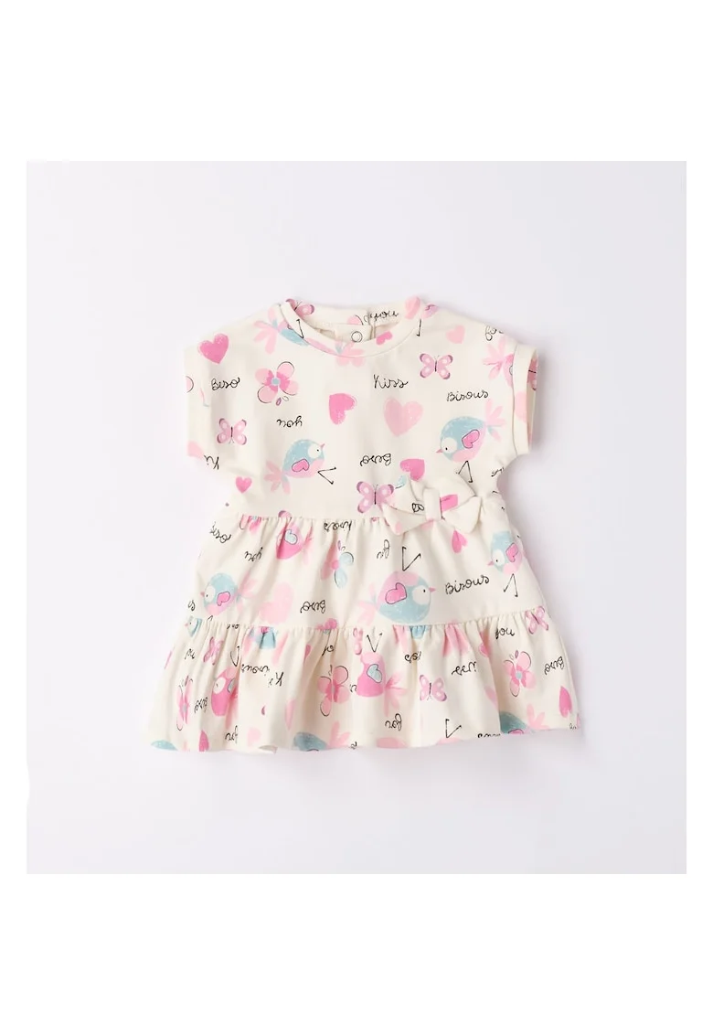 Rochie cu imprimeu pentru fete nou nascut,  4.6135, Crem/Roz, Mov/Roz/Crem