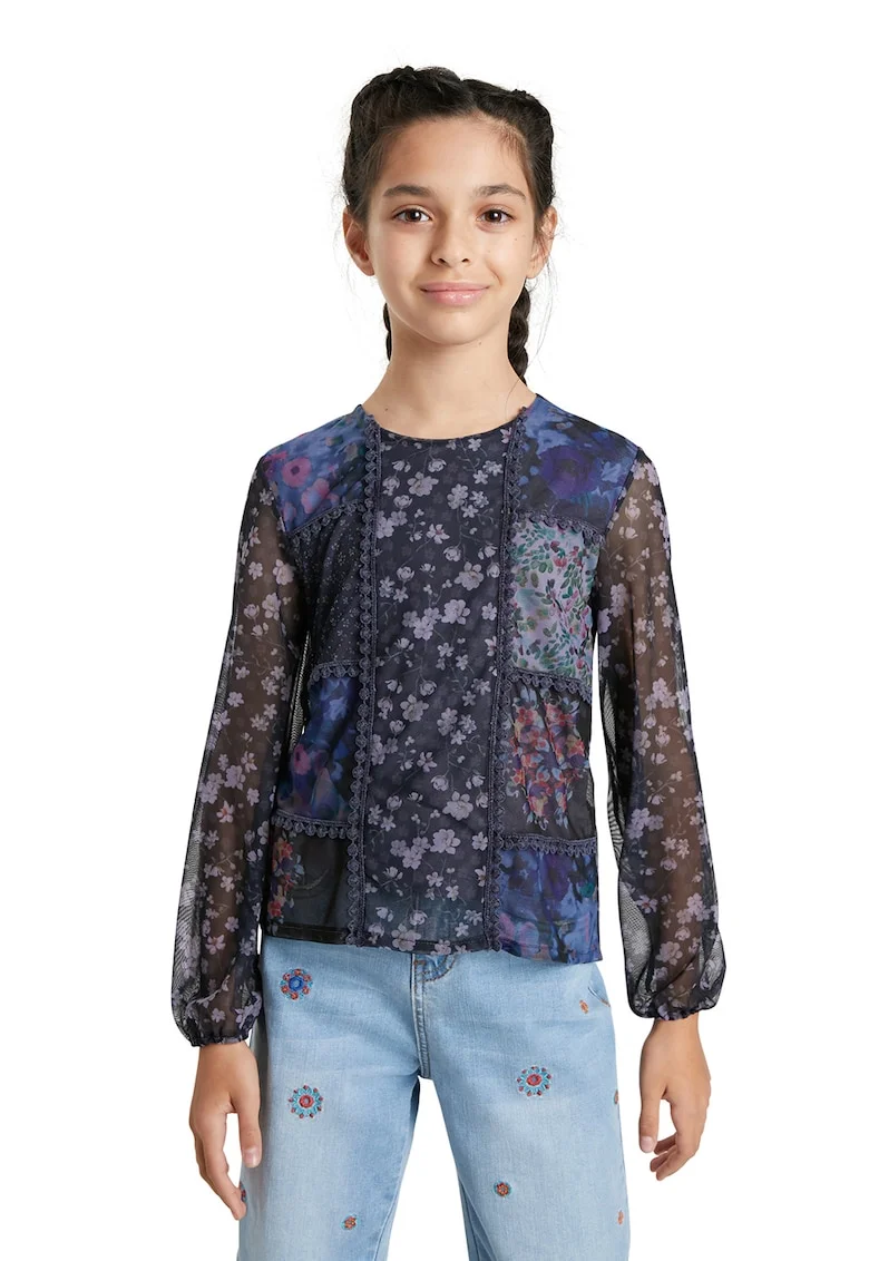 Bluza cu model cu aplicatii, Bleumarin