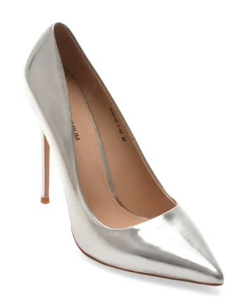 Pantofi eleganti EPICA PREMIUM argintii, 23172, din piele naturala