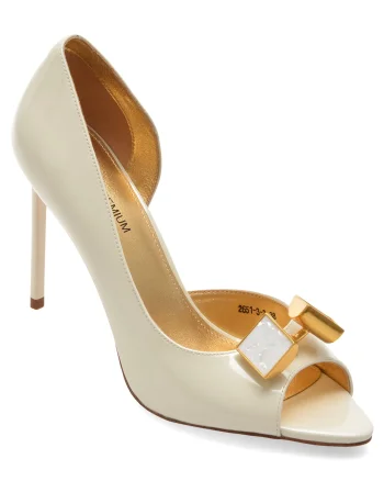 Pantofi eleganti EPICA PREMIUM albi, 2651, din piele naturala lacuita