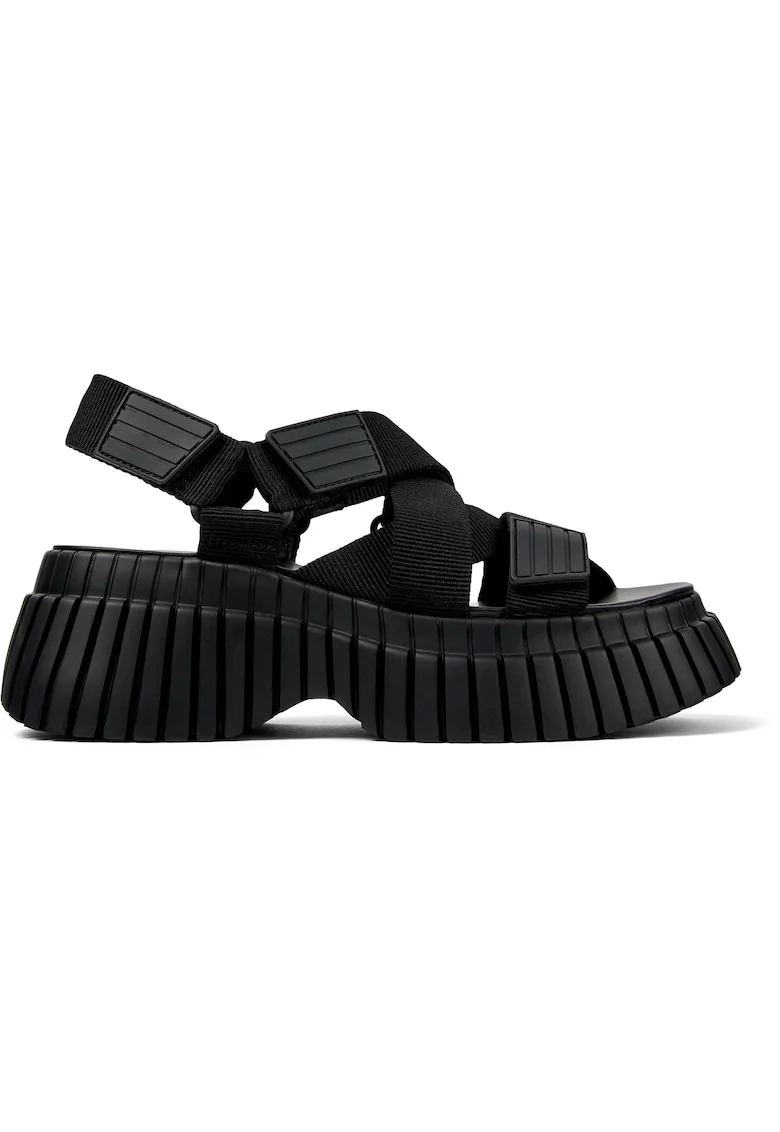 , Sandale wedge cu aspect masiv BCN, Negru