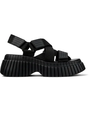 , Sandale wedge cu aspect masiv BCN, Negru
