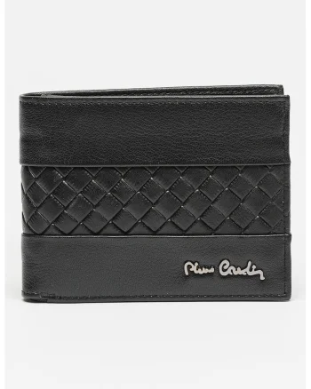 Portofel de piele cu model tesut, Negru