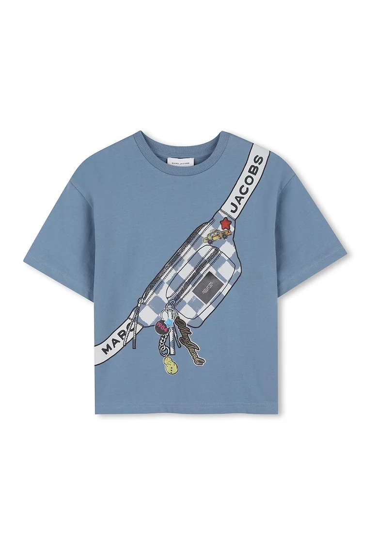 Tricou de bumbac cu imprimeu grafic, Alb/Negru/Albastru lavanda