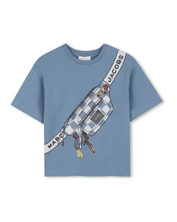 Tricou de bumbac cu imprimeu grafic, Alb/Negru/Albastru lavanda