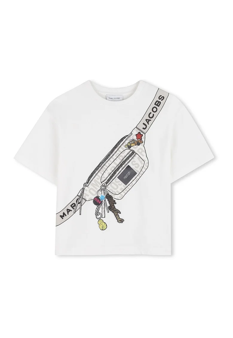 Tricou de bumbac cu imprimeu grafic, Negru/Alb murdar
