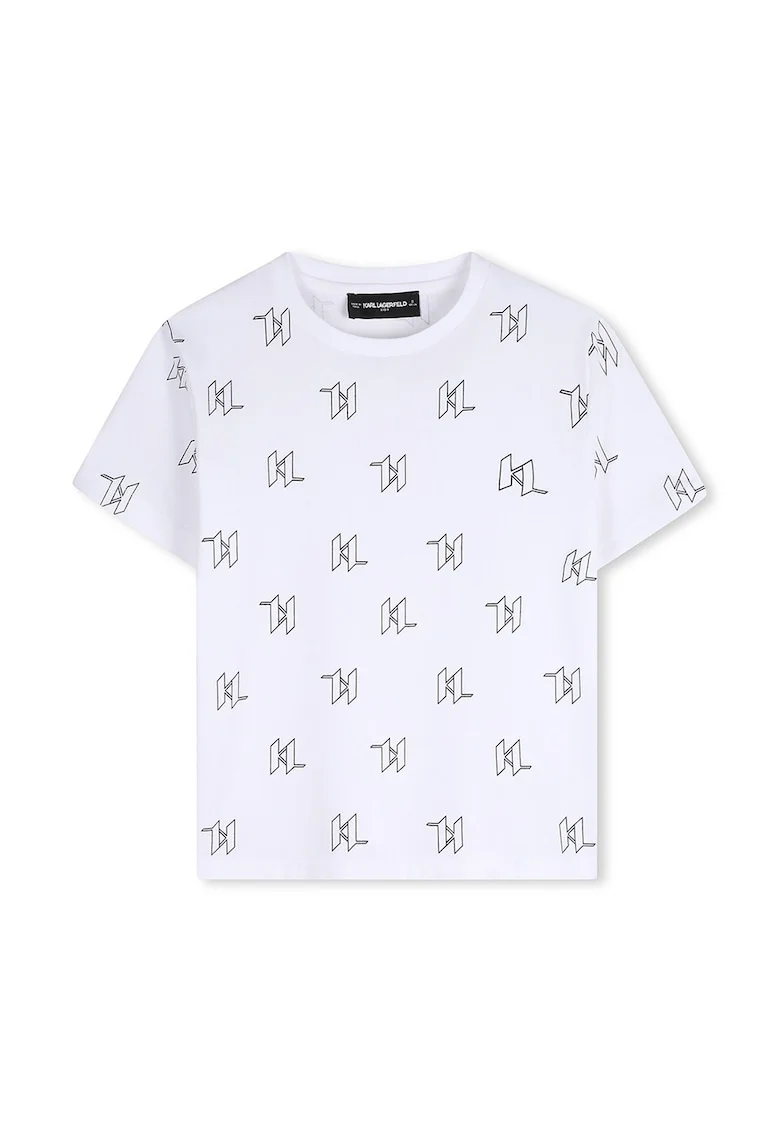 Tricou din bumbac cu imprimeu monograma, Negru stins/Alb optic