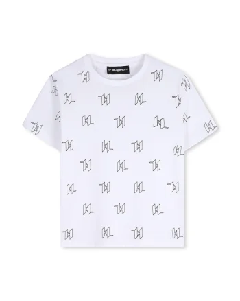 Tricou din bumbac cu imprimeu monograma, Negru stins/Alb optic