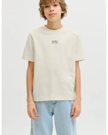Tricou din bumbac cu imprimeu grafic si logo, Crem,