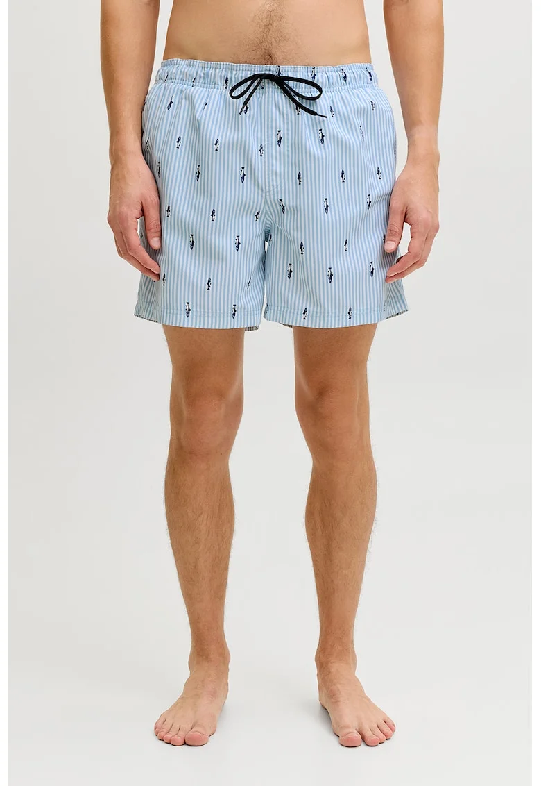 Pantaloni scurti de baie cu model si buzunare, Albastru pastel