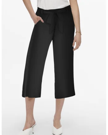 Pantaloni crop cu talie medie, Negru