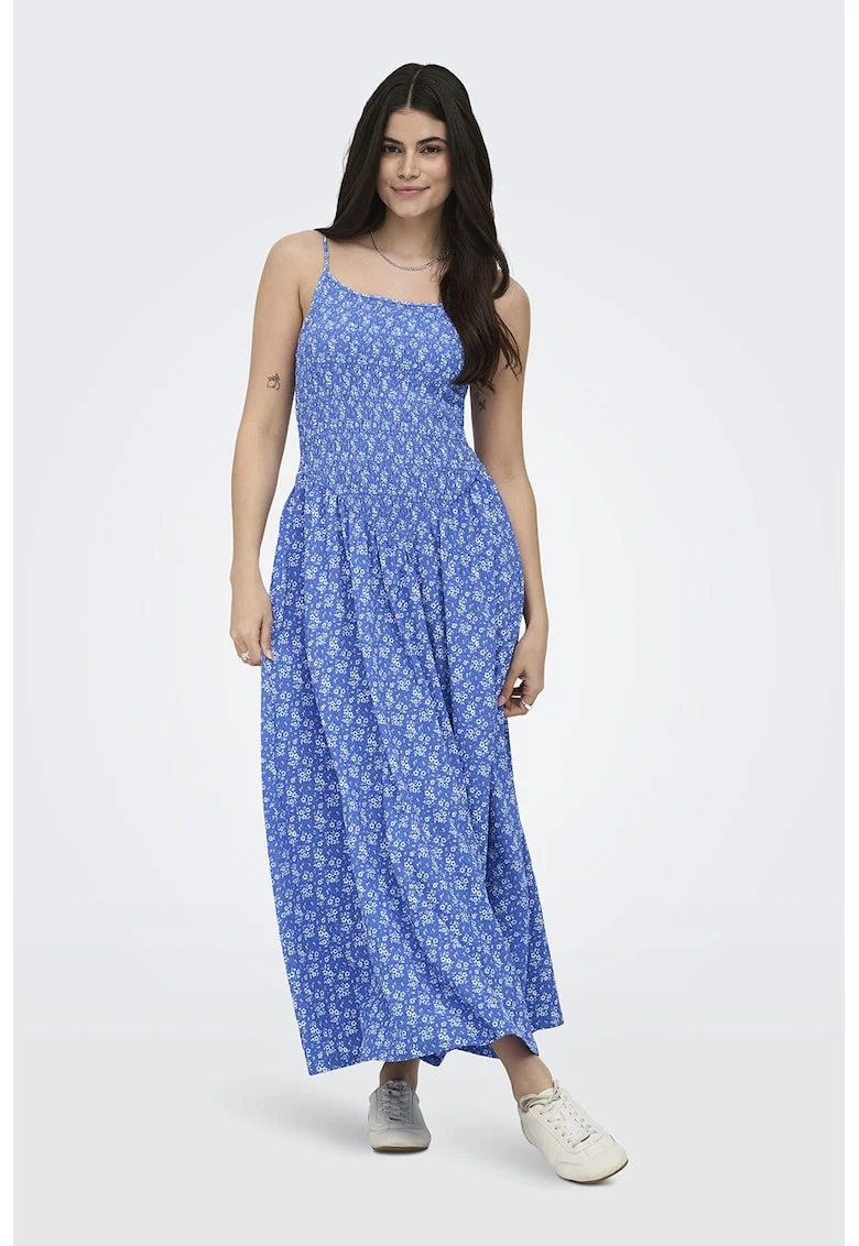 Rochie lunga cu imprimeu, Albastru pastel/Alb optic